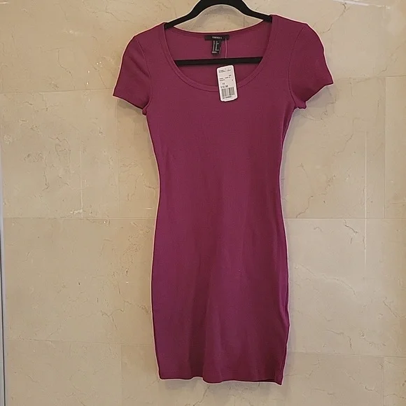 forever 21 pink shirt dress Forever 21 Scoop Neckline Waist-High Ruffle-Sleeved Dress